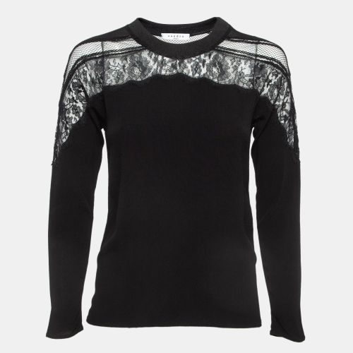Lace Trim Crepe Crew Neck Top S - Sandro - Modalova