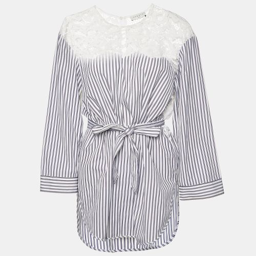 Blue Striped Cotton Lace Trim Dorothee Top L - Sandro - Modalova