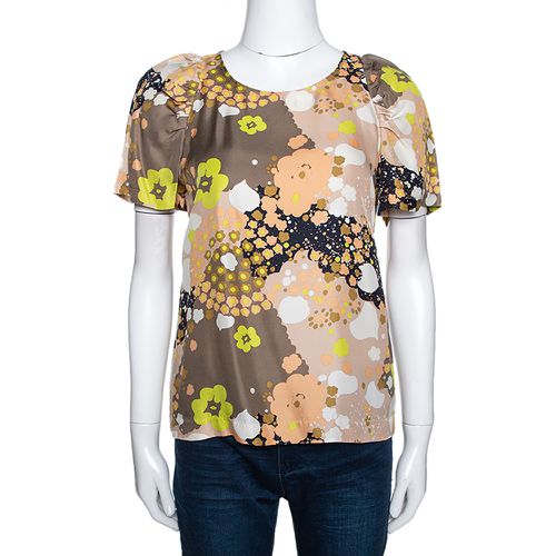 Floral Printed Silk Short Sleeve Top S - See by Chloe - Modalova