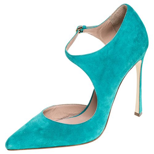 Aqua Suede Mary Jane Ankle Strap Pumps Size 40 - Sergio Rossi - Modalova