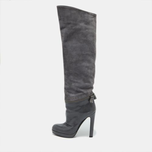 Suede and Snakeskin Thigh High Boots Size 35 - Sergio Rossi - Modalova