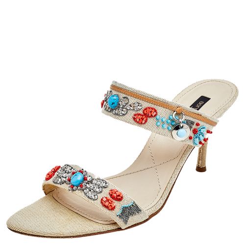 Canvas Embellished Slide Sandals Size 39.5 - Sergio Rossi - Modalova