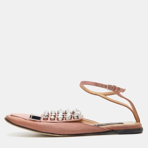 Old Rose Satin Crystal Embellished Ankle Strap Flats Size 36 - Sergio Rossi - Modalova