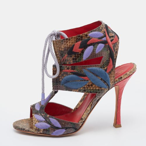 Embroidered Python Ankle Tie Up Sandals Size 40 - Sergio Rossi - Modalova