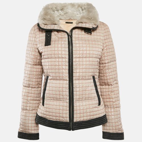 Crepe Fur Collar Detail Quilted Puffer Jacket M - Sisley - Modalova