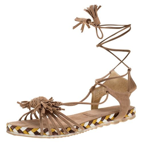 Suede Fringe Knot Ankle Tie Up Sandals Size 38 - Stuart Weitzman - Modalova