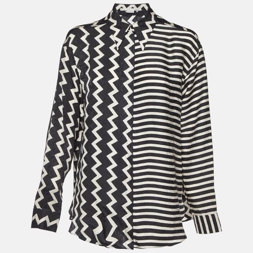 White Chevron & Stripes Print Jacquard Silk Shirt S - Stella McCartney - Modalova