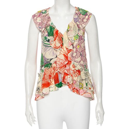 Multicolored Floral Printed Silk Ruffled Sleeveless Top S - Stella McCartney - Modalova