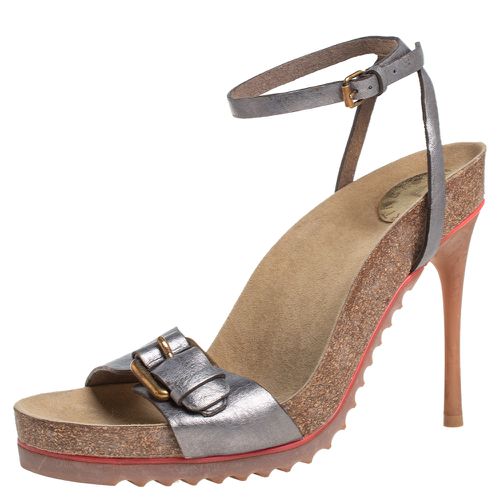 Grey Faux Leather Ankle Strap Sandals Size 38 - Stella McCartney - Modalova