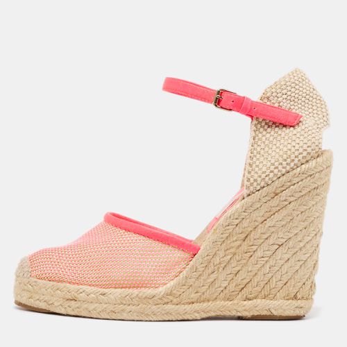 Beige Mesh and Woven Canvas Wedge Espadrille Ankle Strap Sandals Size 38 - Stella McCartney - Modalova