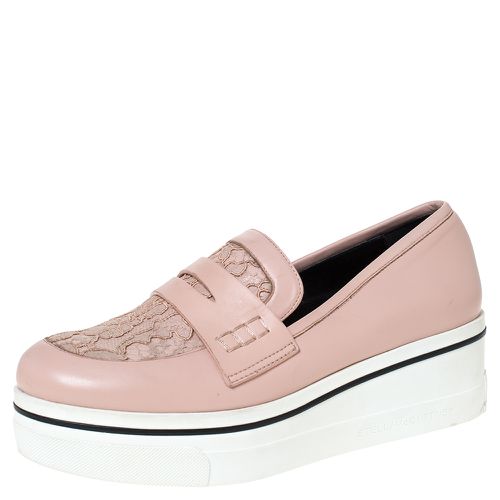 Pink Faux Leather And Lace Penny Platform Loafers Size 38 - Stella McCartney - Modalova