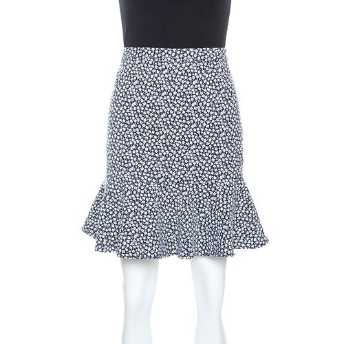 Navy and White Floral Knit Cotton Blend Ruffle Hem Skirt M - Paul and Joe - Modalova