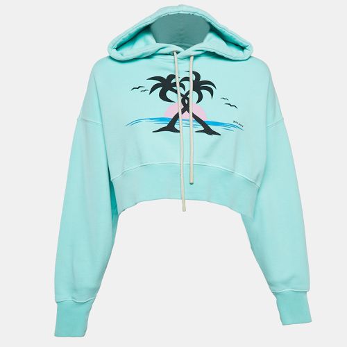 Seafoam Hugging Palms Print Cotton Crop Hoodie XS - Palm Angels - Modalova