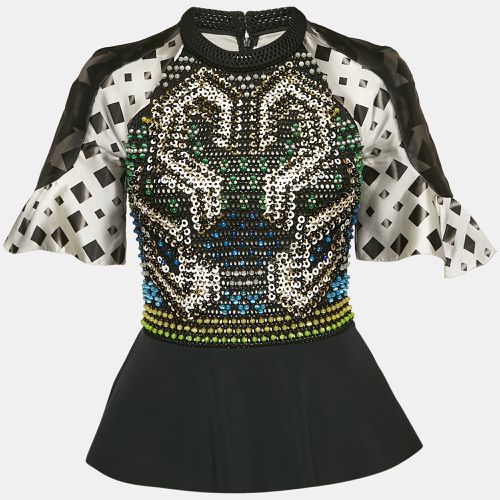 Crepe and Knit Embellished Peplum Top M - Peter Pilotto - Modalova