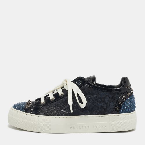 Navy Blue/ Leather and Lace Stud Embellished Lace Up Sneakers Size 37.5 - Philipp Plein - Modalova