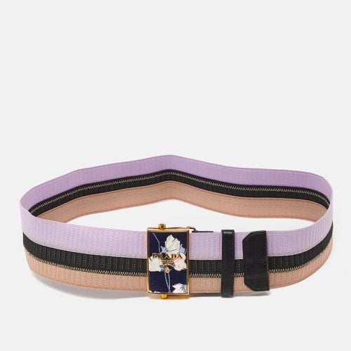 Tricolor Elastic Fabric and Leather Floral Logo Plague Belt 75CM - Prada - Modalova