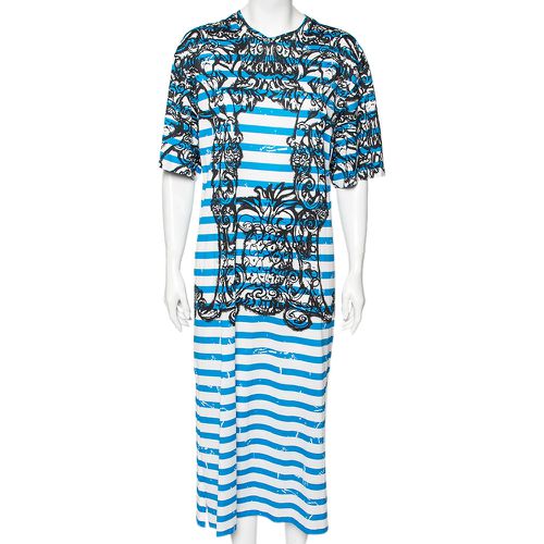 White Striped Cotton Printed Short Sleeve Dress M - Prada - Modalova