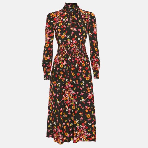 Floral Print Silk Detachable Neck Tie-Up Midi Dress S - Prada - Modalova