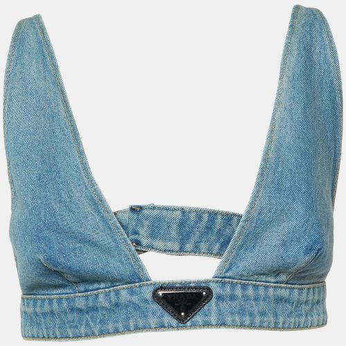 Denim Triangle Patterned Bralette Top S - Prada - Modalova