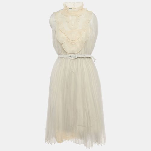 Light Plisse Organza Jabot Detail Dress M - Prada - Modalova