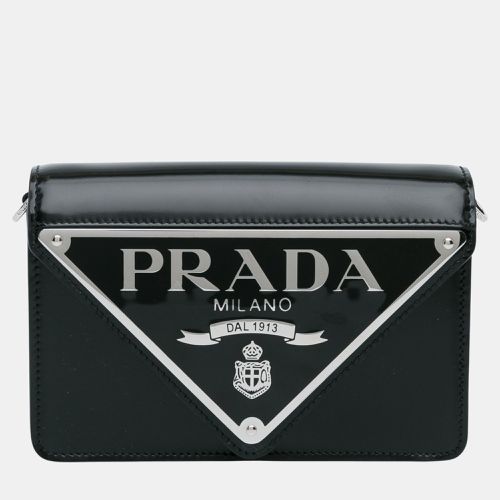 Spazzolato Triangle Logo Plate Flap Chain Crossbody - Prada - Modalova