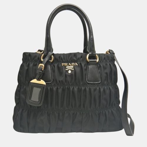 Nero Gathered Tessuto X Leather Handbag - Prada - Modalova