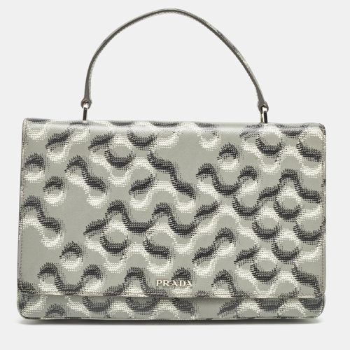 Molecule Print Leather Flap Top Handle Bag - Prada - Modalova