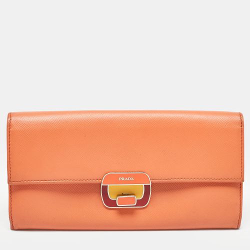 Leather Pushlock Flap Continental Wallet - Prada - Modalova