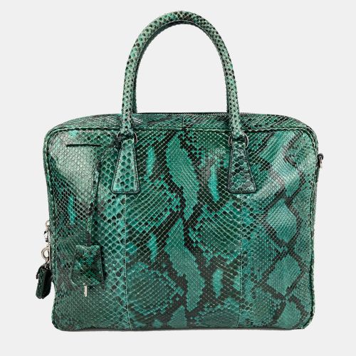 Prada Teal Python Top Handle Tote - Prada - Modalova