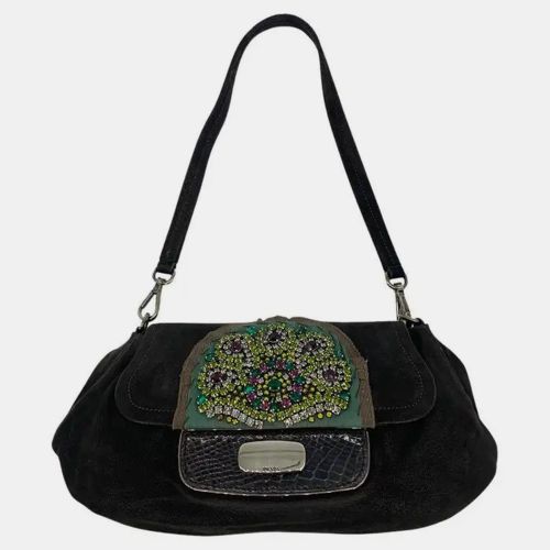 Suede Rhinestone Alligator Flap Shoulder Bag - Prada - Modalova