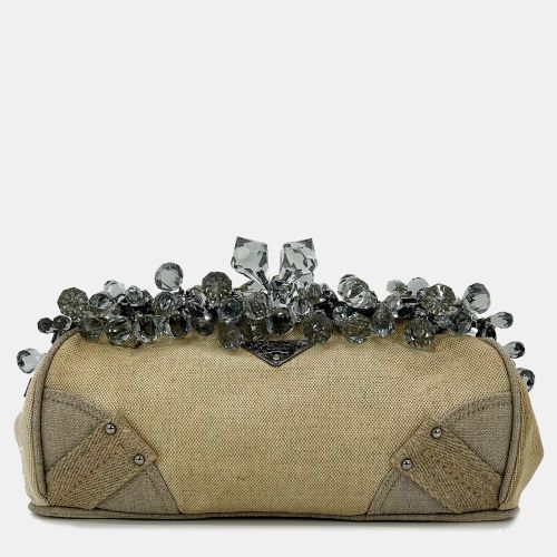 Mistolino Natural Canvas Crystal Beaded Top Pochette - Prada - Modalova