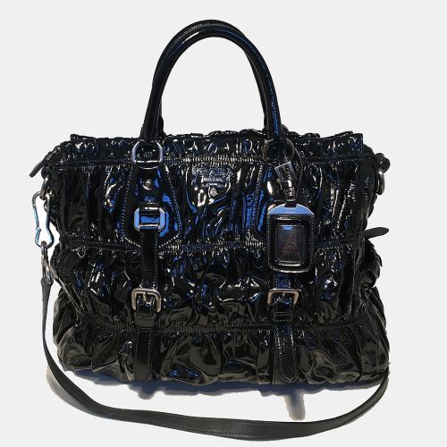 Patent Leather Gaufre Ruched Shoulder Bag - Prada - Modalova