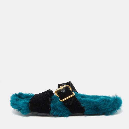 Teal Blue Velvet Flat Sandals Size 41 - Prada - Modalova