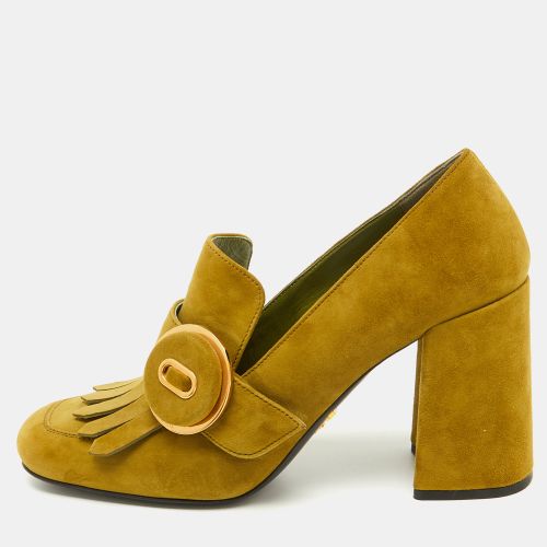 Suede Fringe Block Heel Pumps Size 37 - Prada - Modalova