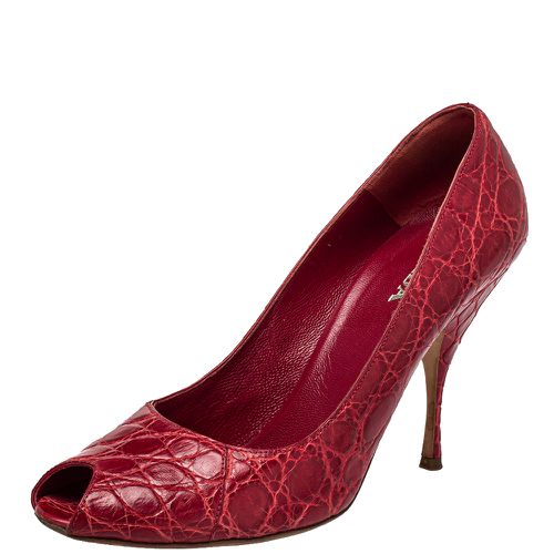 Embossed Leather Peep Toe Pumps Size 40 - Prada - Modalova