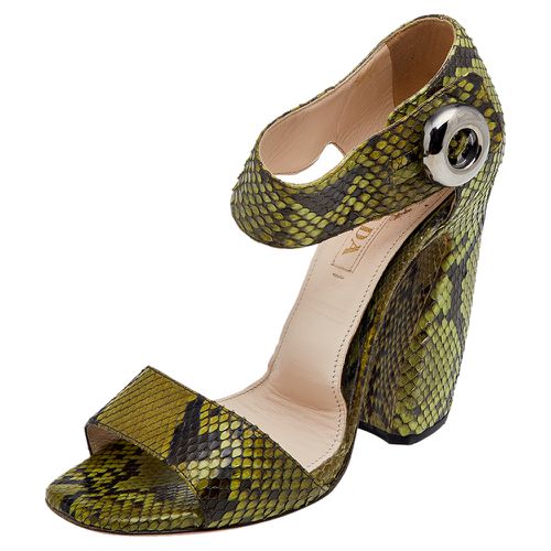 Python Leather Ankle Strap Sandals Size 38.5 - Prada - Modalova