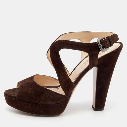 Dark Suede Platform Ankle Strap Sandals Size 39 - Prada - Modalova