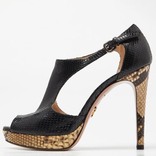 Python Leather Peep Toe Platform Ankle Strap Pumps Size 37.5 - Prada - Modalova