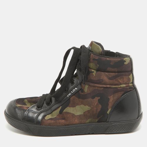 Tricolor Leather and Camo Print Nylon High Top Sneakers Size 35 - Prada - Modalova