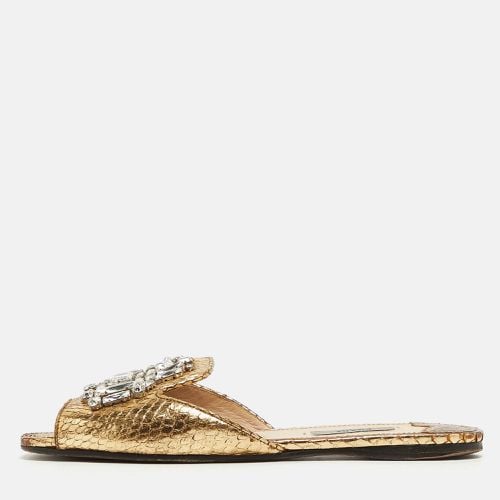 Embossed Python Crystal Embellished Flat Slides Size 38 - Prada - Modalova