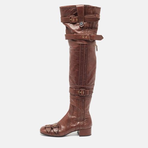 Leather Buckle Over The Knee Boots Size 39 - Prada - Modalova