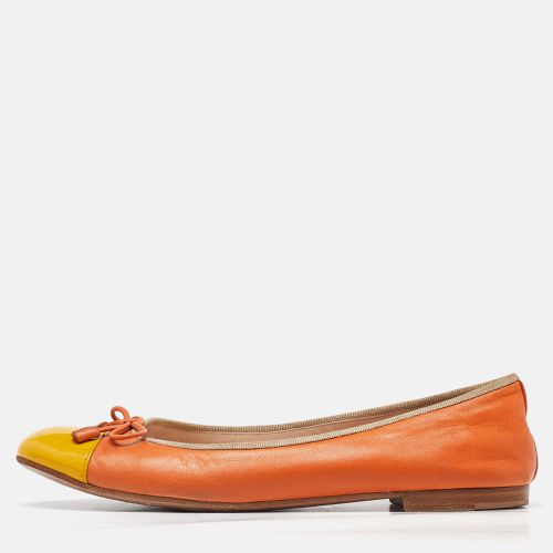 Yellow Leather Bow Cap Toe Ballet Flats Size 38.5 - Prada - Modalova