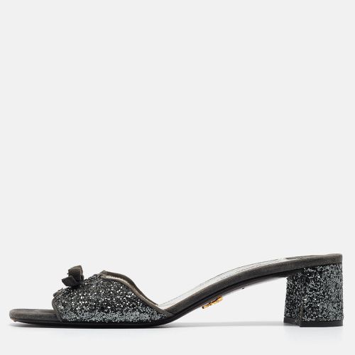 Coarse Glitter and Suede Bow Slide Sandals Size 39.5 - Prada - Modalova