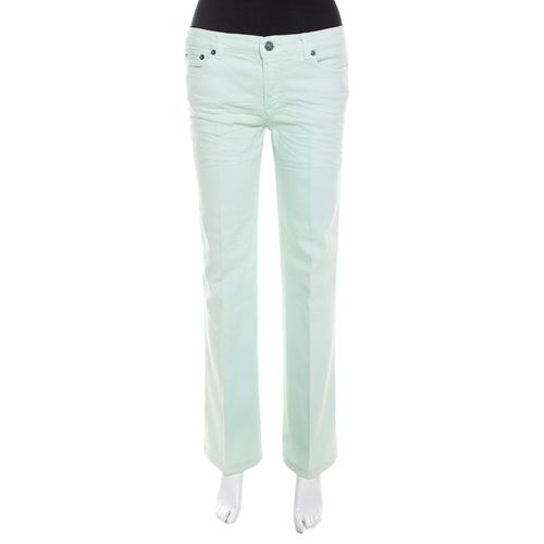 Mint Blue Washed Denim Crinkled Effect Flared Jeans M - Roberto Cavalli - Modalova