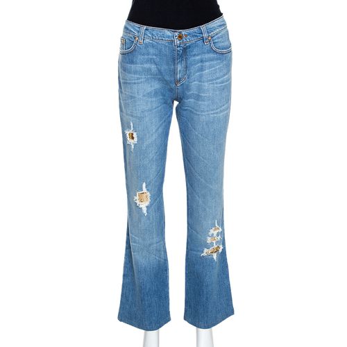 Distressed Denim Embellished Patch Jeans M - Roberto Cavalli - Modalova