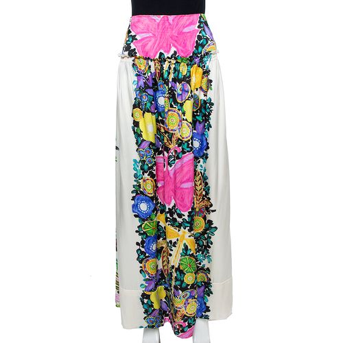 Flora & Fauna Print Satin Silk Maxi Skirt L - Roberto Cavalli - Modalova