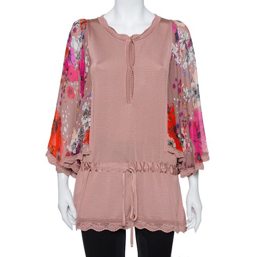 Blush Wool Floral Print Sleeve Detail Drop Waist Tunic S - Roberto Cavalli - Modalova