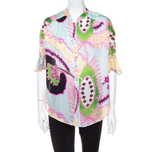 Abstract Printed Silk Ruffle Sleeve Blouse L - Roberto Cavalli - Modalova