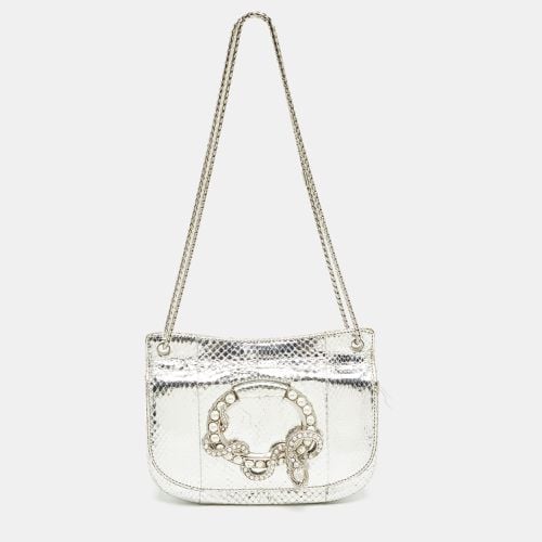 Laminated Snakeskin Leather Embellished Shoulder Bag - Roberto Cavalli - Modalova