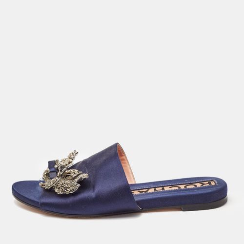 Satin Crystal Embellished Bow Slide Flat Sandals Size 38 - Rochas - Modalova